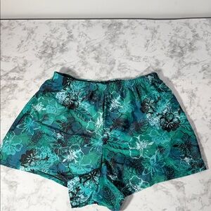 Blair Teal and Black Women’s Patterned Swim Shorts Size 16